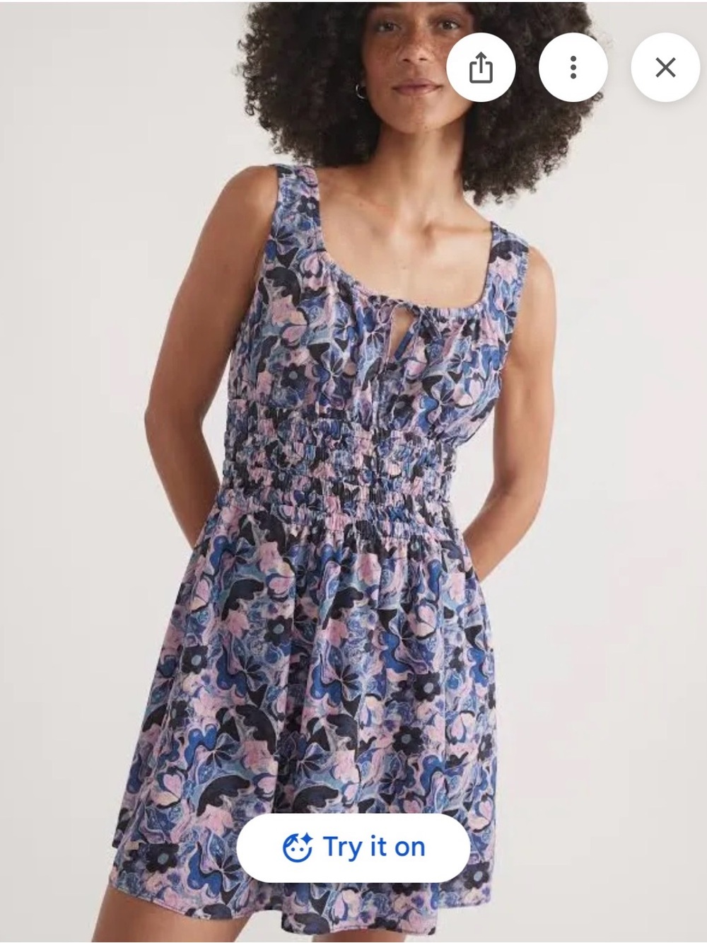 Marine Layer Lavender-Blue Floral Smocked Mini Dress